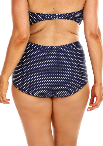 Navy & White Dots Ruched Skirted Bikini Bottoms