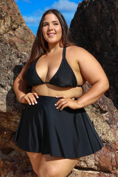 black high waisted swim skirt